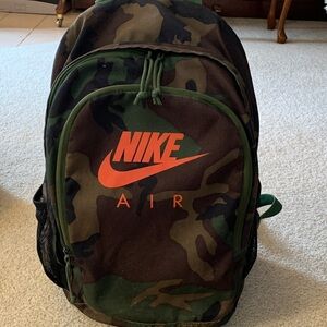 Nike Air Camouflage Backpack with Orange Logo - Used